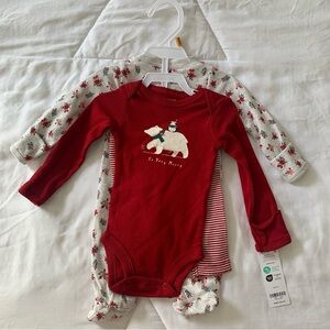 NEW Carter's Christmas 3-Piece Pajama and Long Sleeve Onesie Set - Newborn